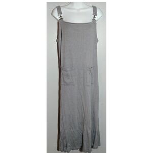 CLAUDIA D Striped Maxi Dress Gray M Pinafore Style Square Neck boho vtg y2k